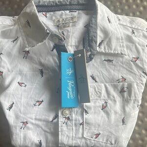 Boys Long Sleeve Button-Up Penguin Peached Poplin Shirt NWT